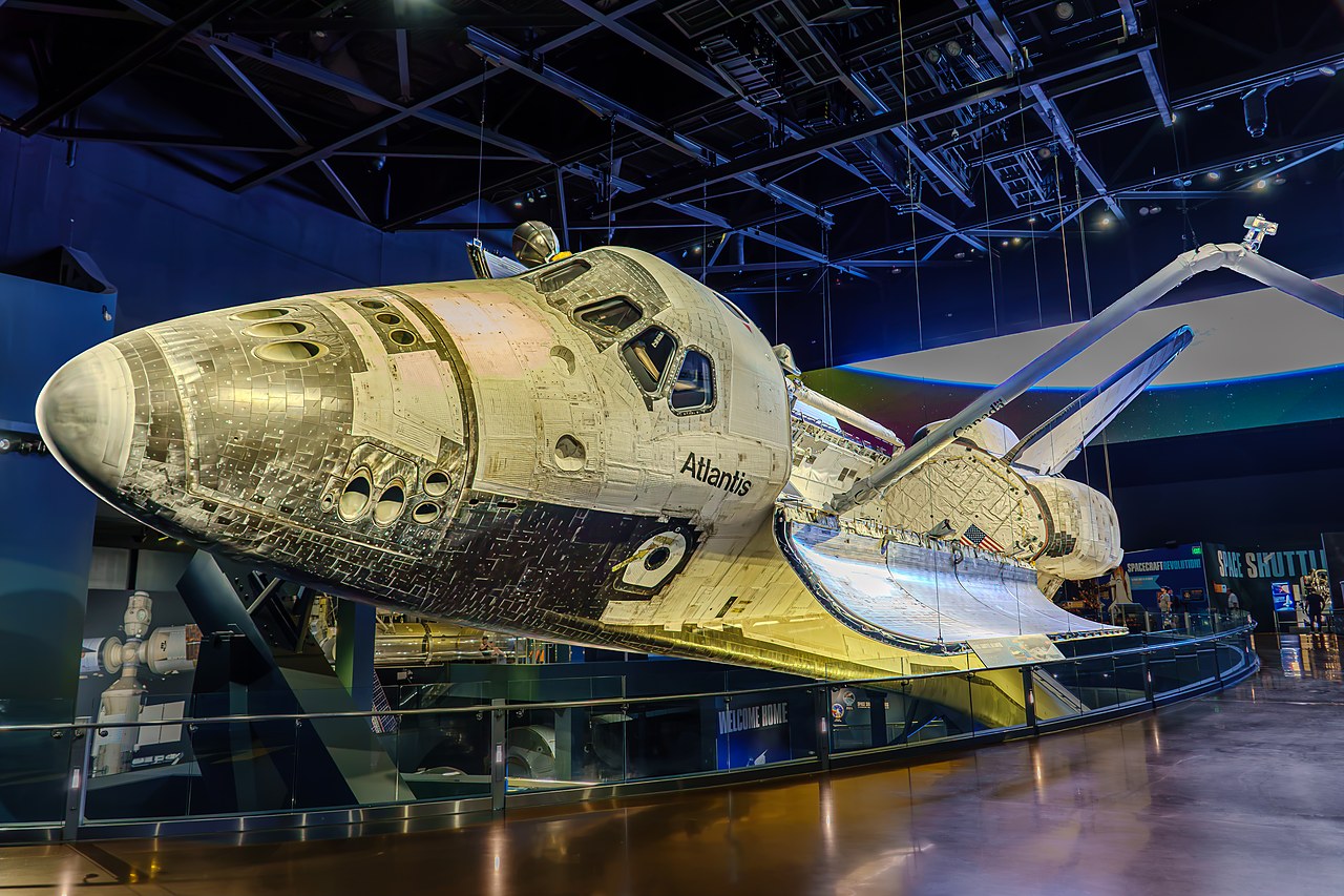 Space Shuttle Atlantis on display, nose-on